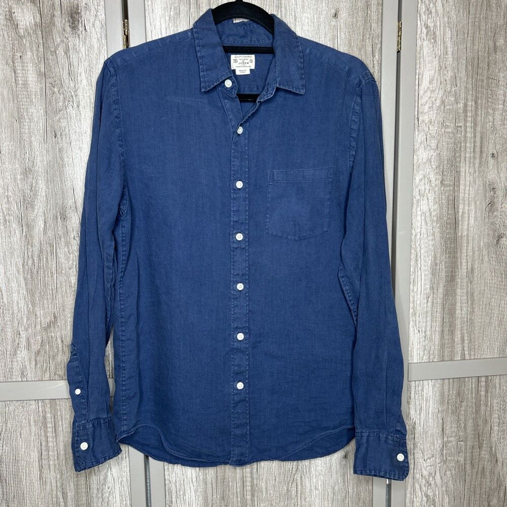 J Crew Linen Shirt Button Up Long Sleeve Navy Preppy Resort Beach